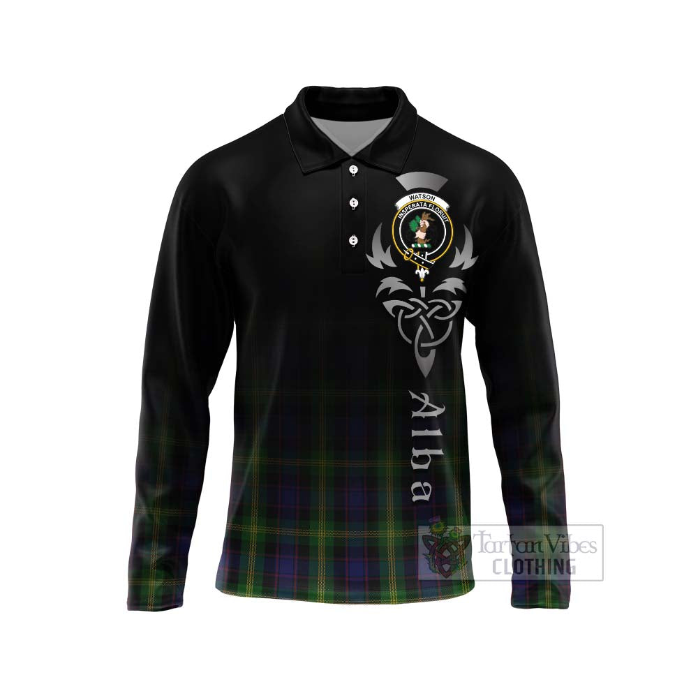 Tartan Vibes Clothing Watson Tartan Long Sleeve Polo Shirt Featuring Alba Gu Brath Family Crest Celtic Inspired