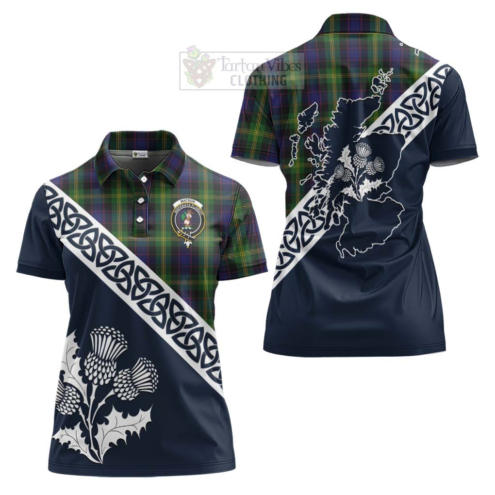 Tartan Vibes Clothing Watson Tartan Women's Polo Shirt Featuring Thistle and Scotland Map