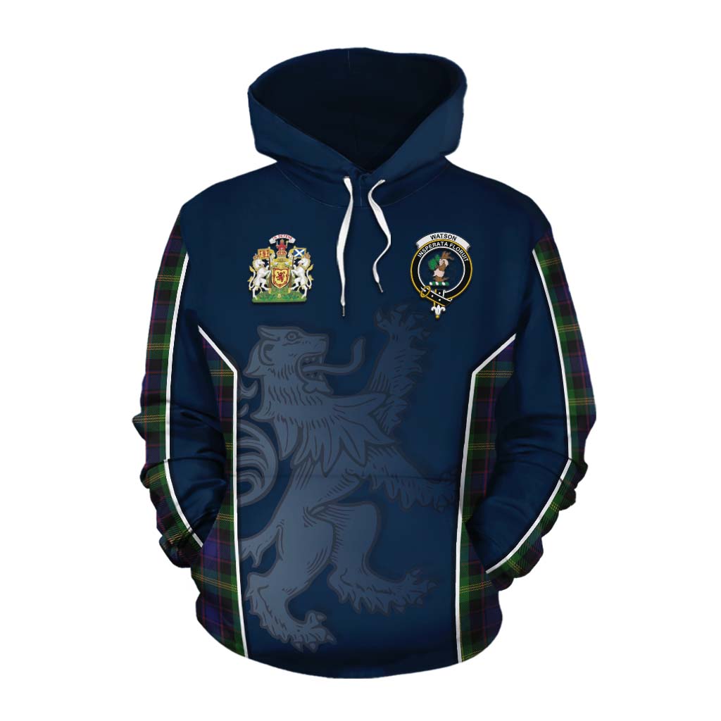 Tartan Vibes Clothing Watson Tartan Cotton Hoodie with Family Crest and Lion Rampant Vibes Sport Style