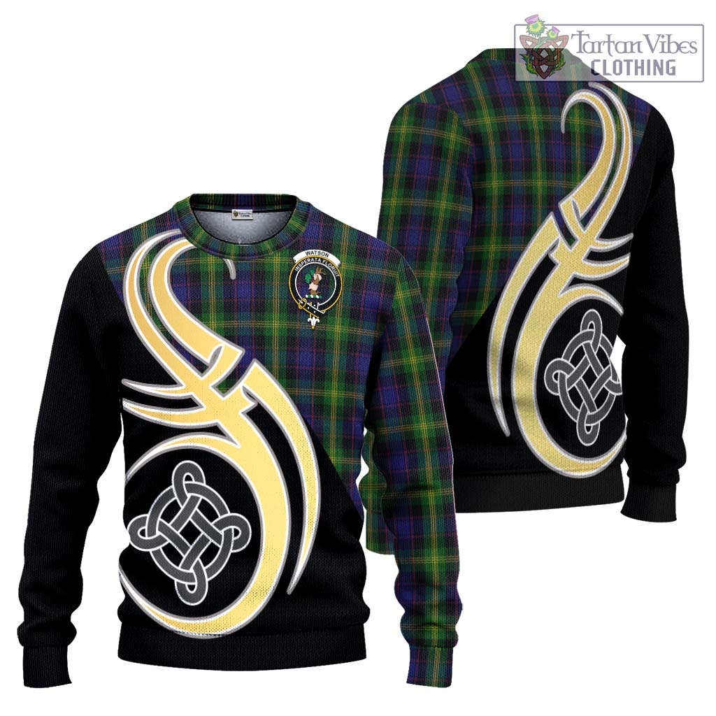 Watson Tartan Ugly Sweater with Family Crest and Celtic Symbol Style Unisex - Tartan Vibes Clothing