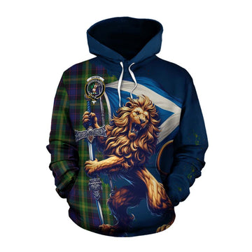 Watson Tartan Family Crest Cotton Hoodie with Scottish Majestic Lion