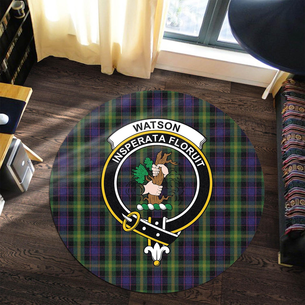 Watson Tartan Round Rug with Family Crest Premium Round Rug - Tartan Vibes Clothing