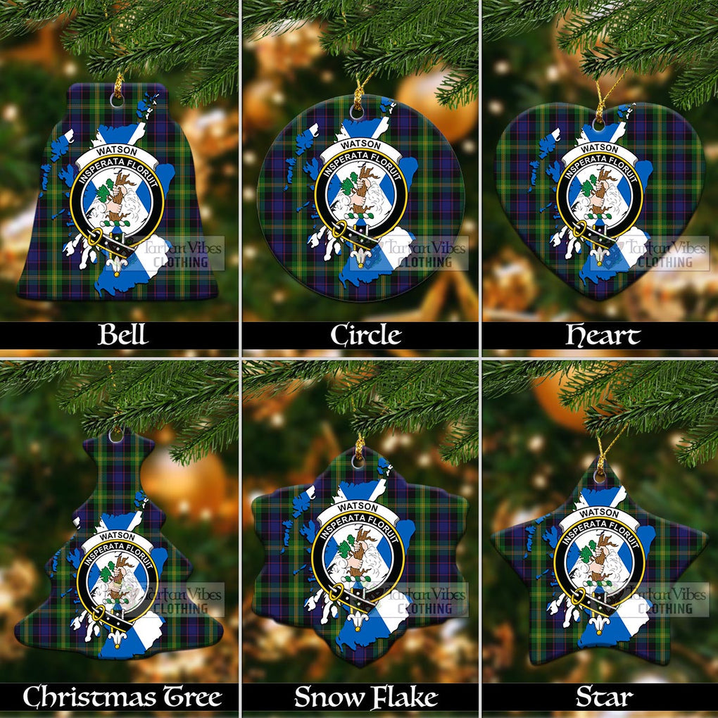 Tartan Vibes Clothing Watson Tartan Christmas Ornament with Family Crest and Scotland Map