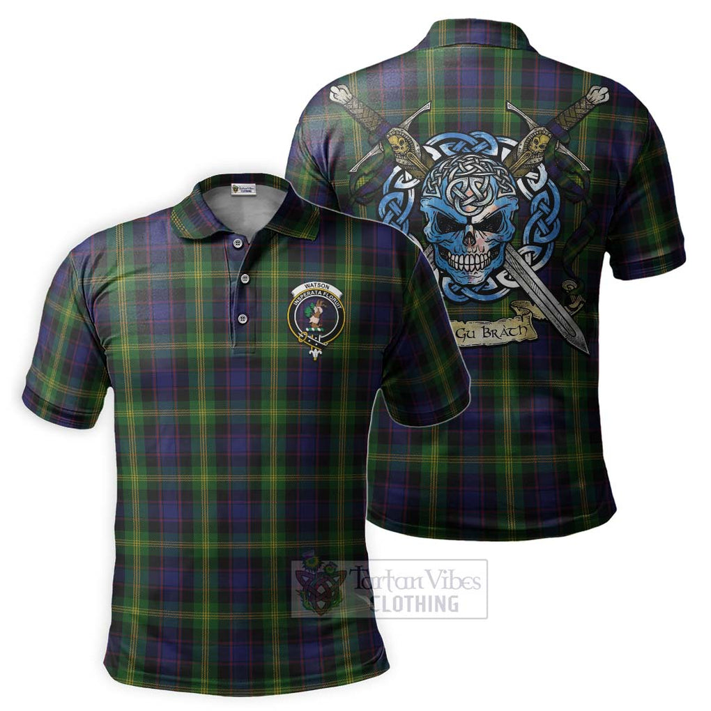 Tartan Vibes Clothing Watson Tartan Polo Shirt with Family Crest Celtic Skull Style