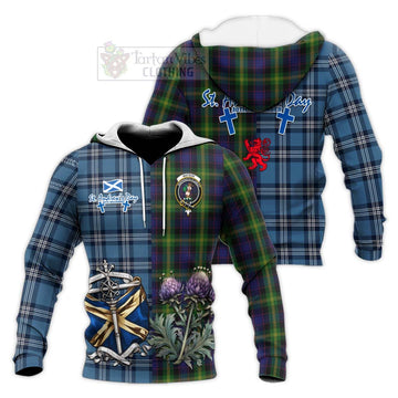 Watson Tartan Knitted Hoodie Happy St. Andrew's Day Half Tartan Style