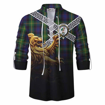 Watson Crest Tartan Ghillie Kilt Shirt with Golden Lion Emblem Celtic Style Men - Tartan Vibes Clothing