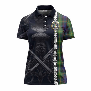 Watson Tartan Women's Polo Shirt with Family Crest Cross Sword Thistle Celtic Vibes