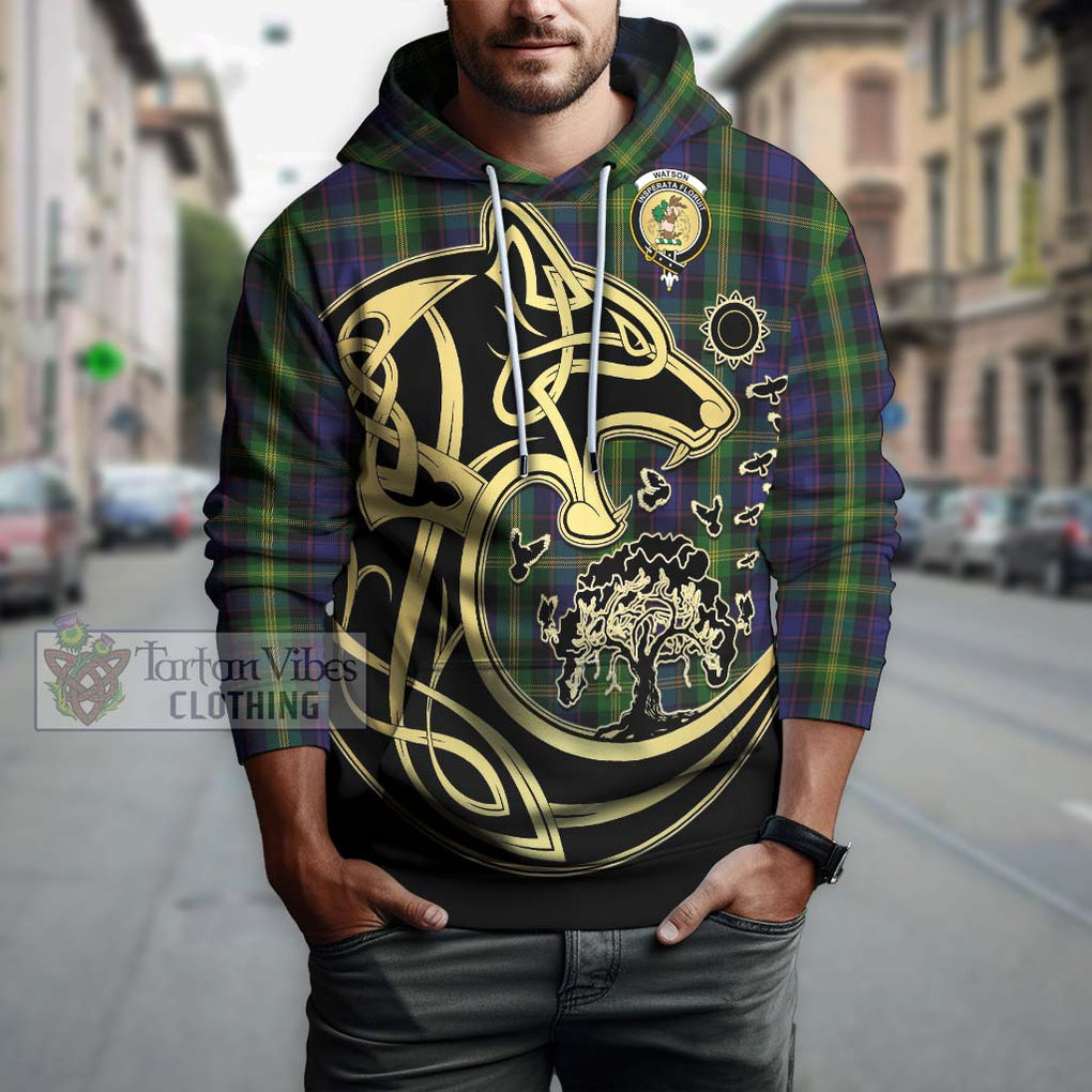 Watson Tartan Hoodie with Family Crest Celtic Wolf Style Zip Hoodie - Tartan Vibes Clothing