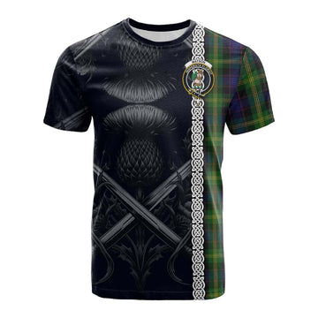 Watson Tartan Cotton T-shirt with Family Crest Cross Sword Thistle Celtic Vibes