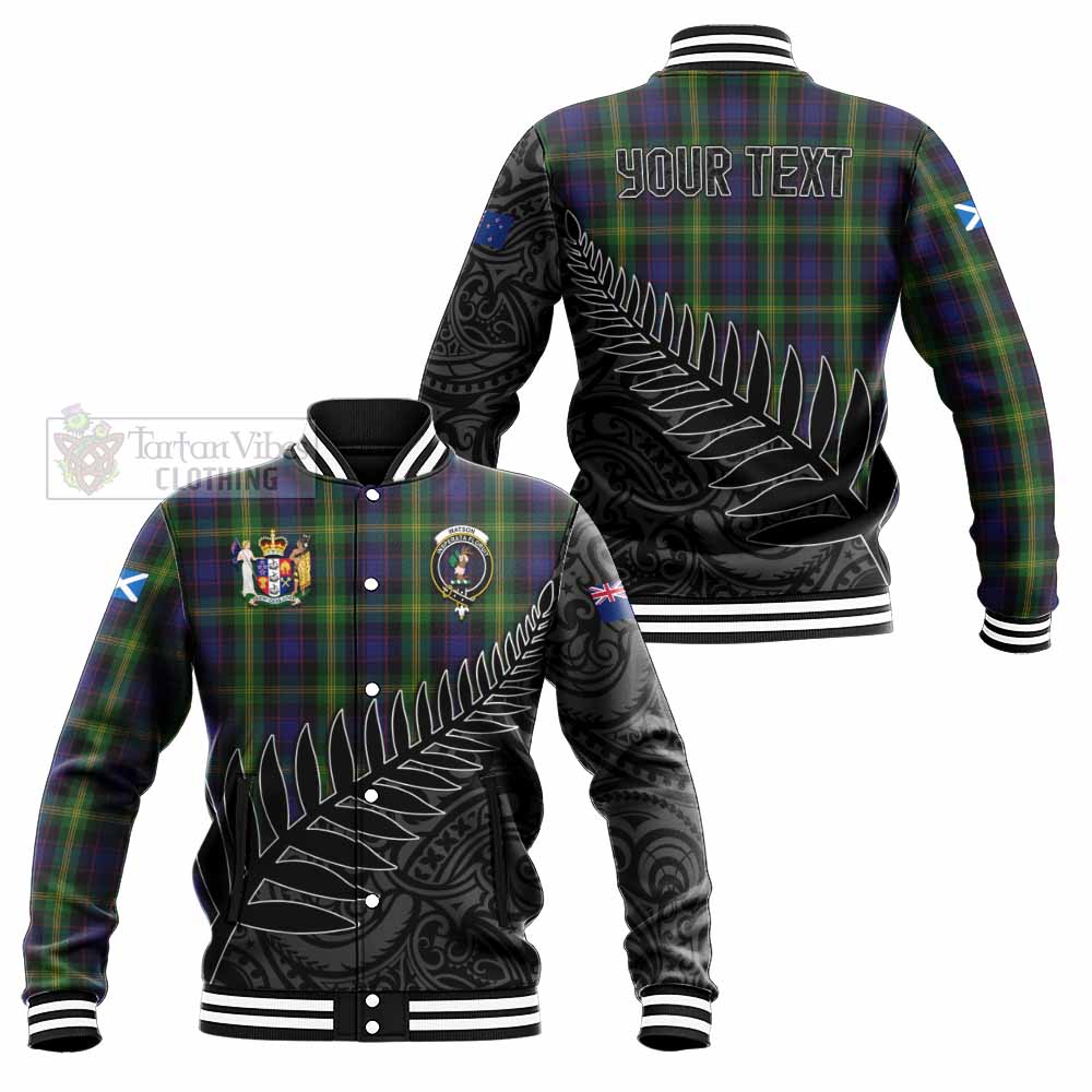 Tartan Vibes Clothing Watson Crest Tartan Baseball Jacket with New Zealand Silver Fern Half Style