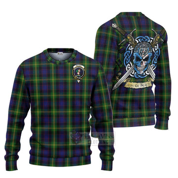 Watson Tartan Ugly Sweater with Family Crest Celtic Skull Style