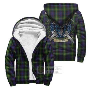 Watson Tartan Sherpa Hoodie with Family Crest Celtic Skull Style