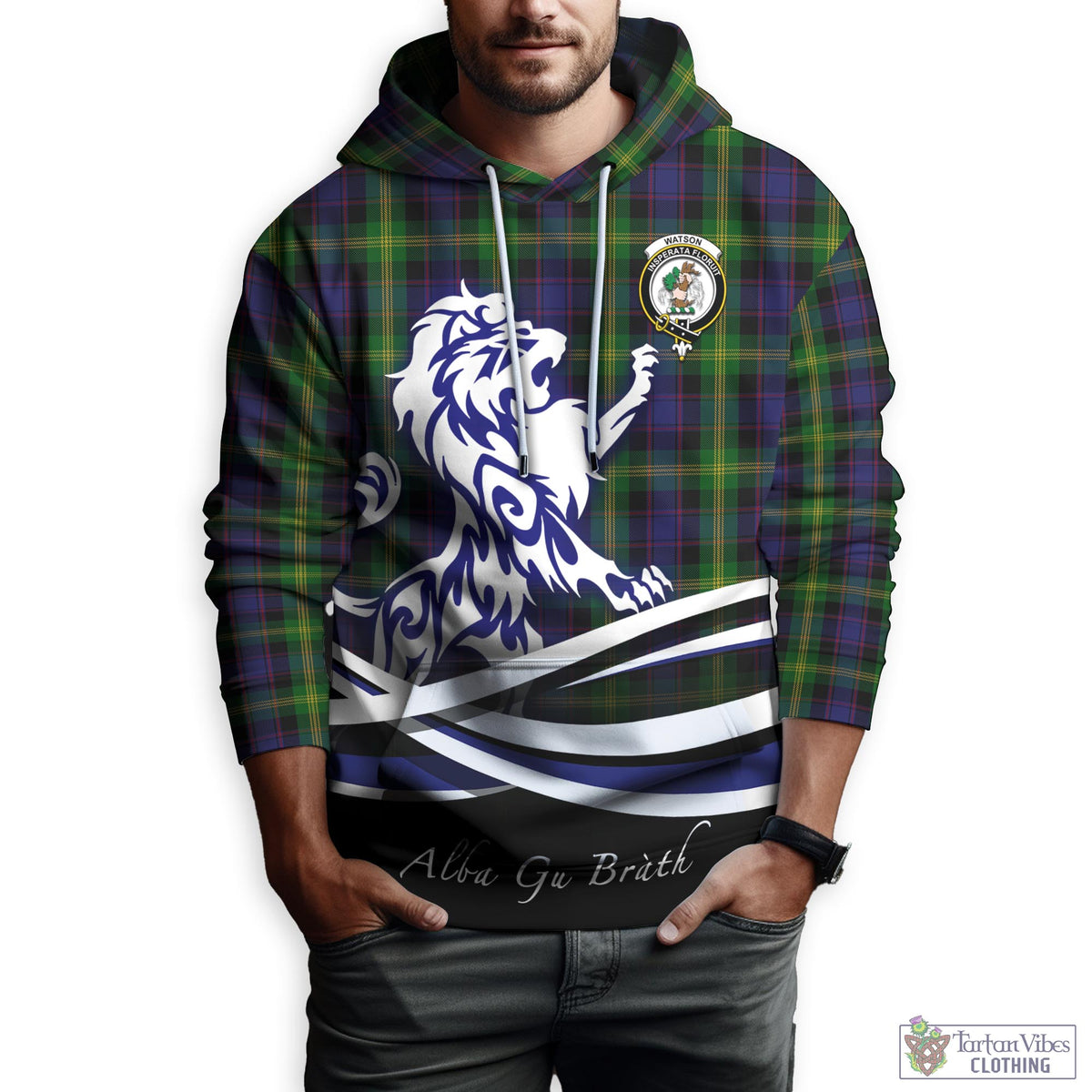 Watson Tartan Hoodie with Alba Gu Brath Regal Lion Emblem Zip Hoodie - Tartan Vibes Clothing