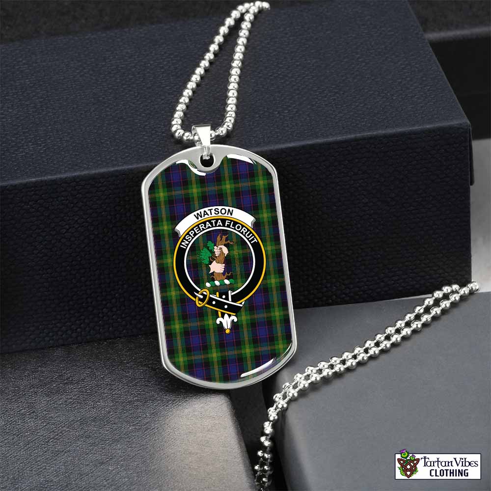 Tartan Vibes Clothing Watson Tartan Dog Tag Necklace with Family Crest