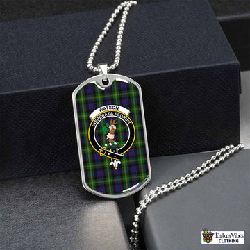 Watson Tartan Dog Tag Necklace with Family Crest