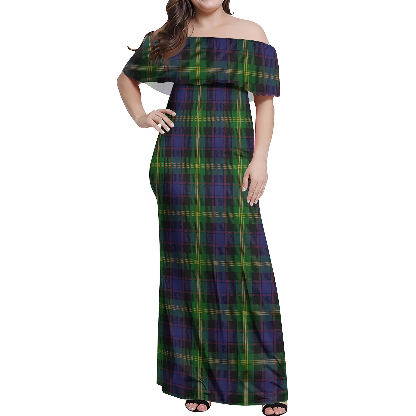 Watson Tartan Off Shoulder Long Dress Women's Dress - Tartanvibesclothing