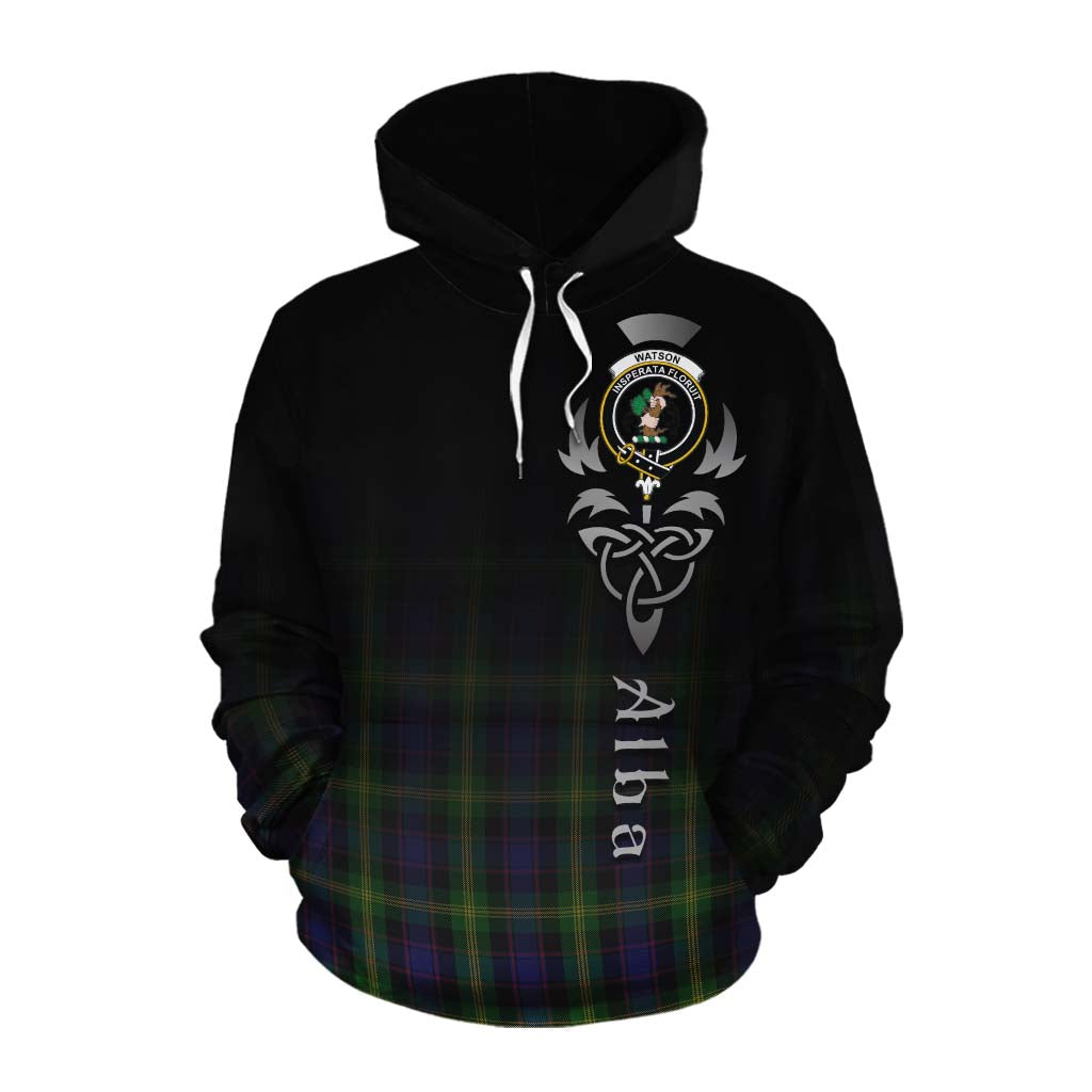 Tartan Vibes Clothing Watson Tartan Cotton Hoodie Featuring Alba Gu Brath Family Crest Celtic Inspired