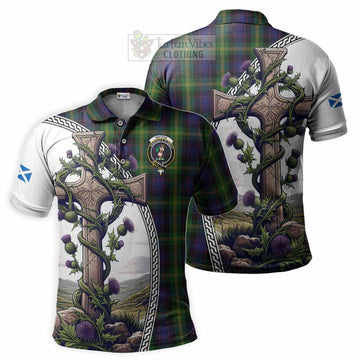 Watson Tartan Polo Shirt with Family Crest and St. Andrew's Cross Accented by Thistle Vines