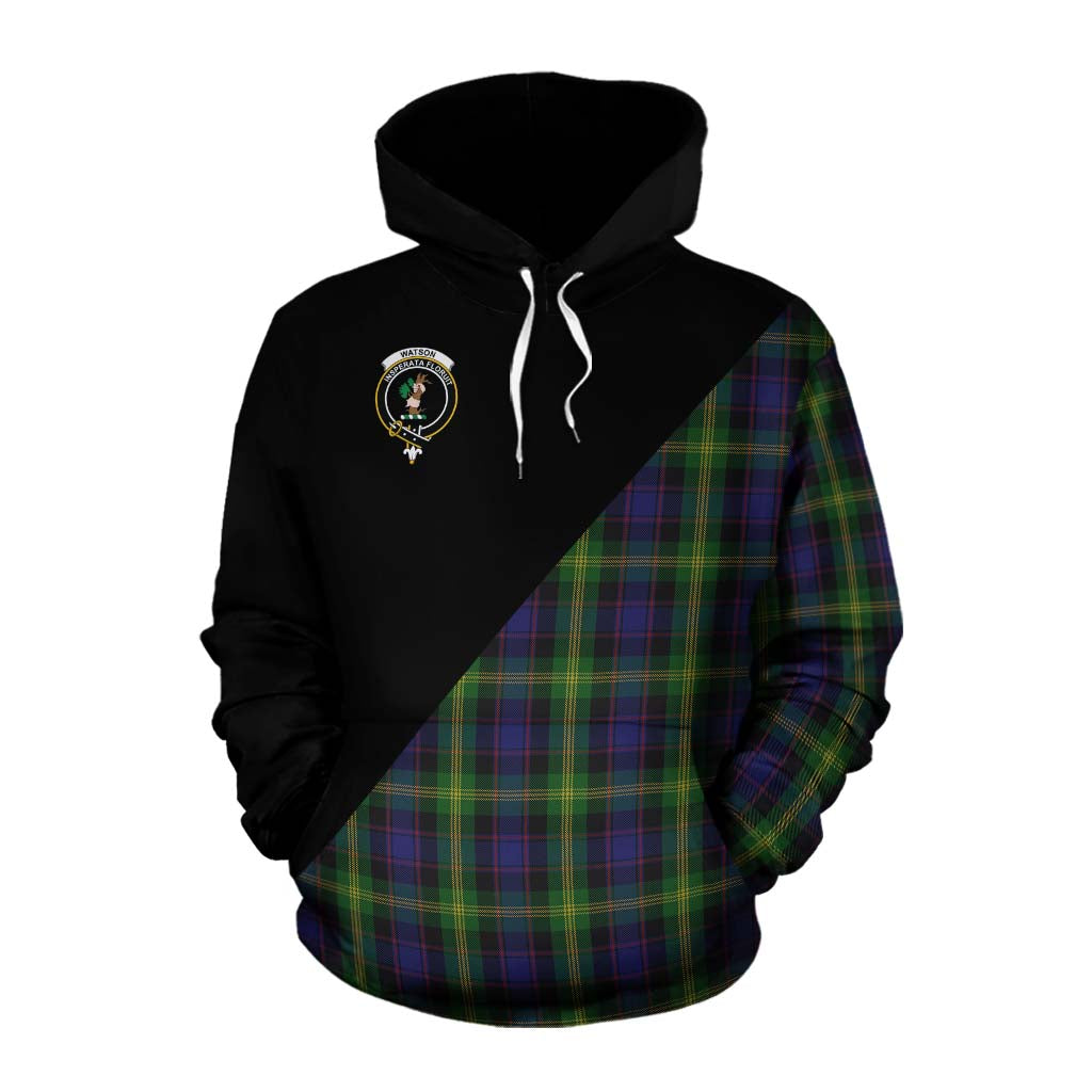 Tartan Vibes Clothing Watson Tartan Cotton Hoodie with Family Crest and Military Logo Style