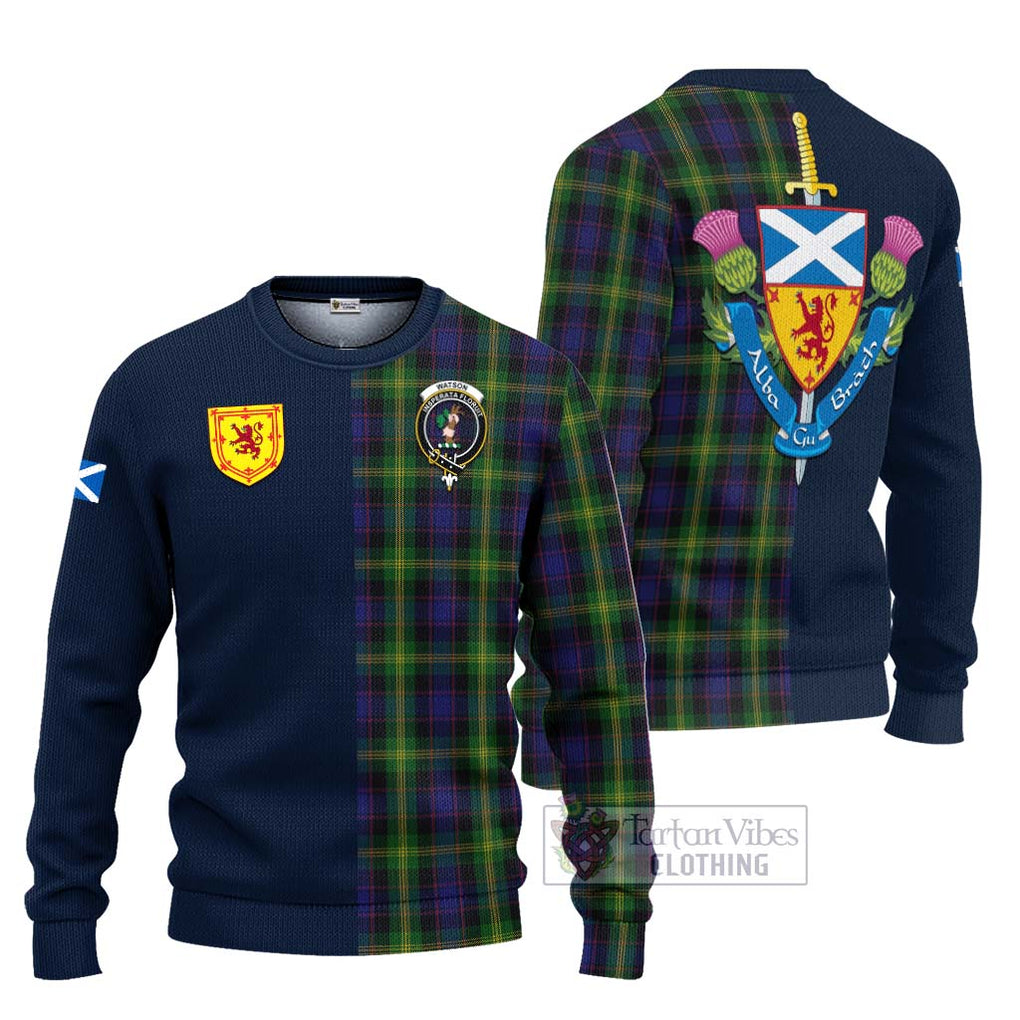 Tartan Vibes Clothing Watson Tartan Knitted Sweater with Scottish Lion Royal Arm Half Style