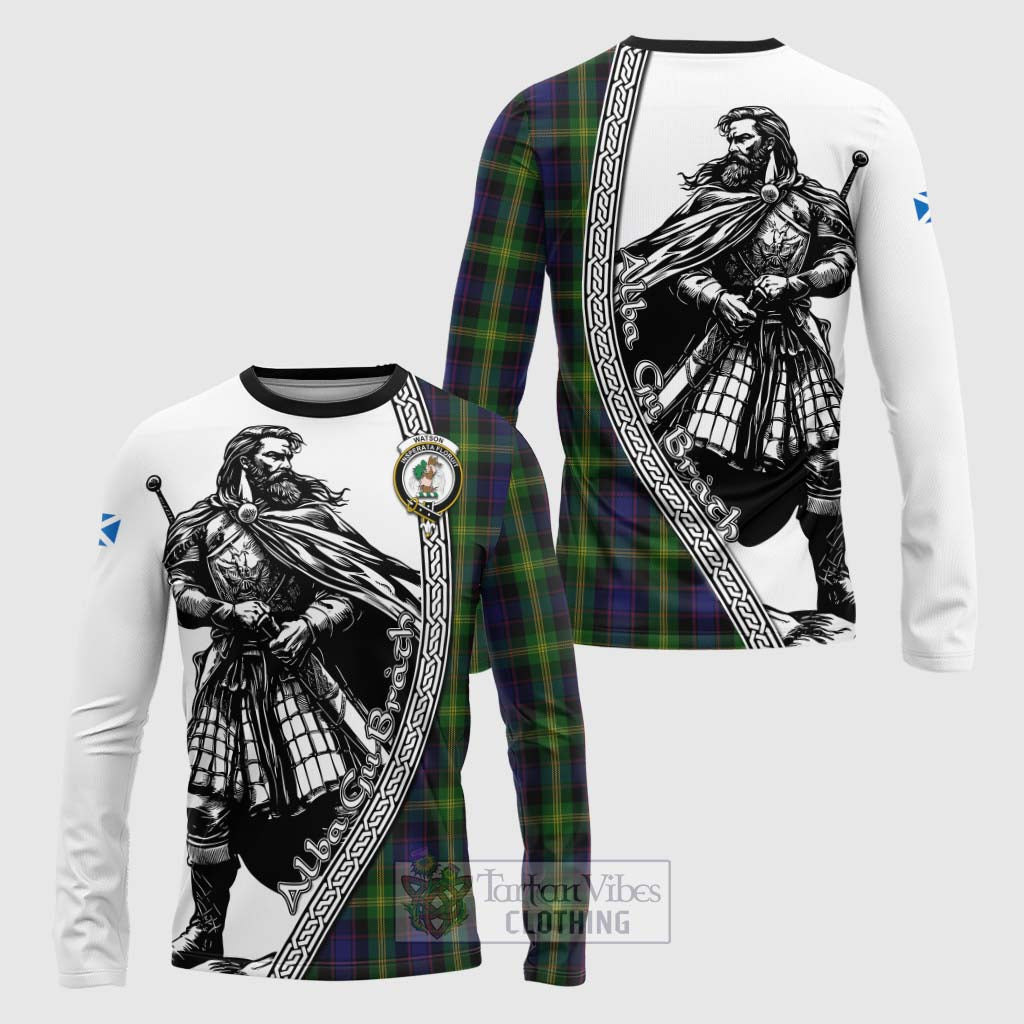 Tartan Vibes Clothing Watson Tartan Clan Crest Long Sleeve T-Shirt with Highlander Warrior Celtic Style