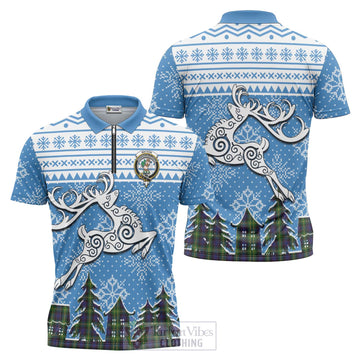 Watson Clan Christmas Zipper Polo Shirt Celtic Reindeer Style