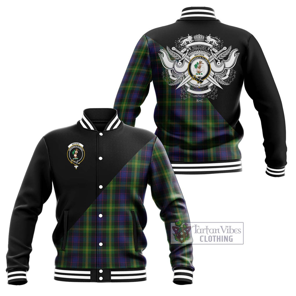 Watson Tartan Baseball Jacket with Family Crest and Military Logo Style Unisex - Tartanvibesclothing Shop