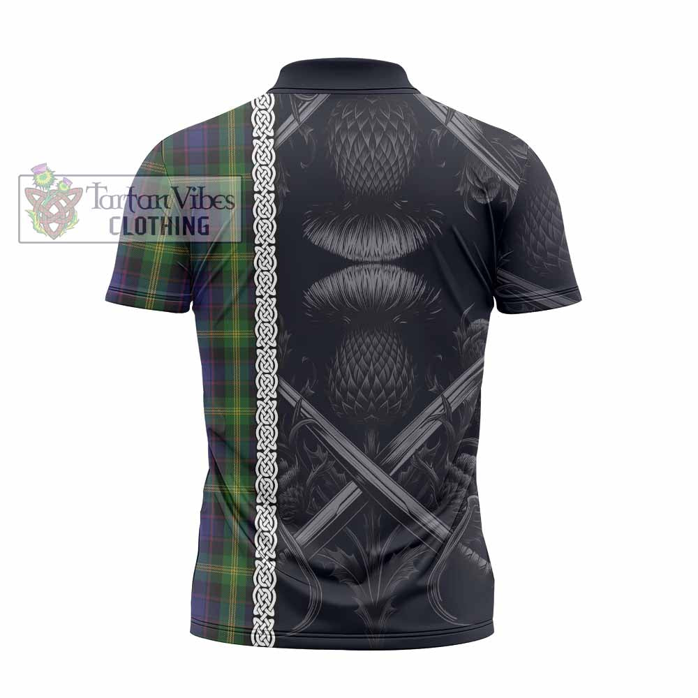 Tartan Vibes Clothing Watson Tartan Zipper Polo Shirt with Family Crest Cross Sword Thistle Celtic Vibes