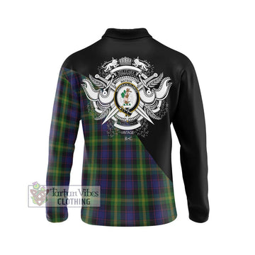 Watson Tartan Long Sleeve Polo Shirt with Family Crest and Military Logo Style