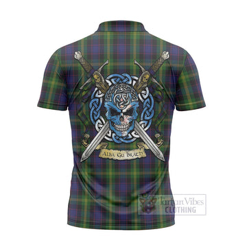 Watson Tartan Zipper Polo Shirt with Family Crest Celtic Skull Style