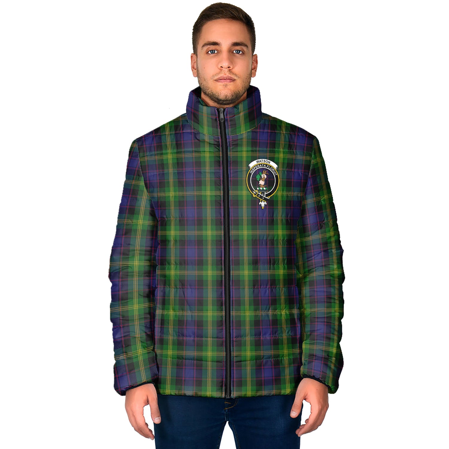 Watson Tartan Padded Jacket with Family Crest - Tartan Vibes Clothing