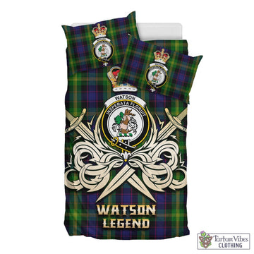 Watson Tartan Bedding Set with Clan Crest and the Golden Sword of Courageous Legacy