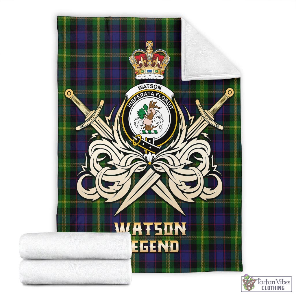 Tartan Vibes Clothing Watson Tartan Blanket with Clan Crest and the Golden Sword of Courageous Legacy