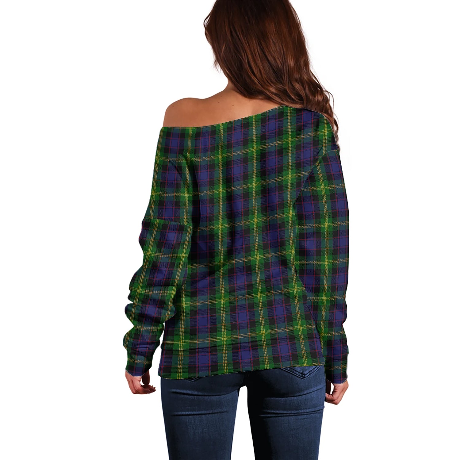 Watson Tartan Off Shoulder Women Sweater with Family Crest - Tartanvibesclothing Shop