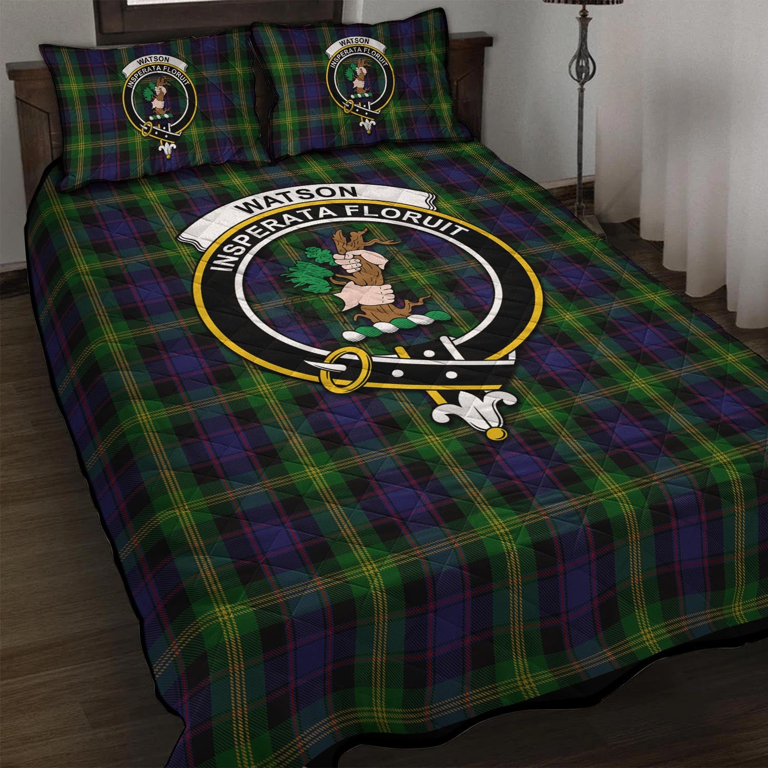 Watson Tartan Quilt Bed Set with Family Crest - Tartan Vibes Clothing