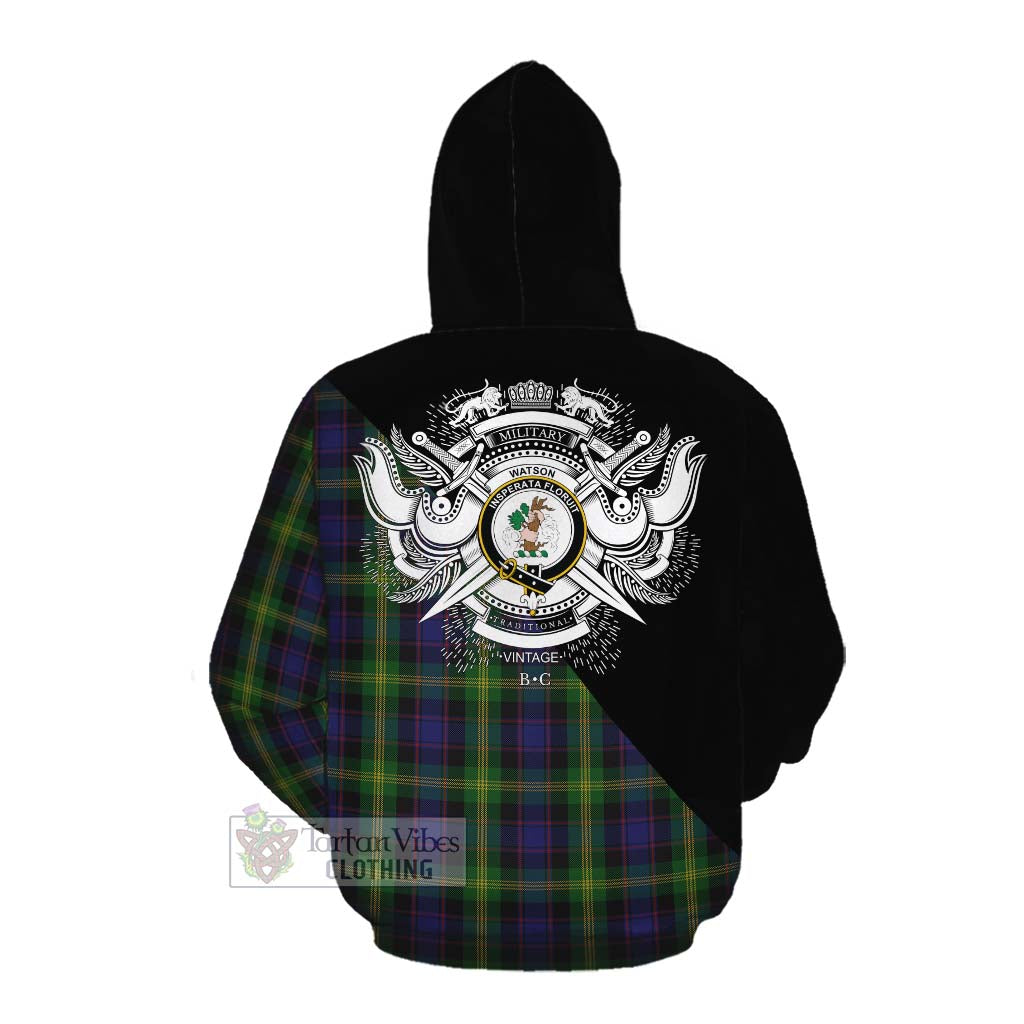 Tartan Vibes Clothing Watson Tartan Cotton Hoodie with Family Crest and Military Logo Style