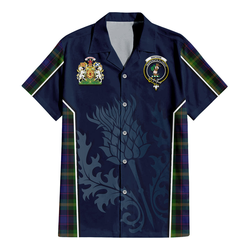 Tartan Vibes Clothing Watson Tartan Short Sleeve Button Up Shirt with Family Crest and Scottish Thistle Vibes Sport Style