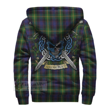 Watson Tartan Sherpa Hoodie with Family Crest Celtic Skull Style