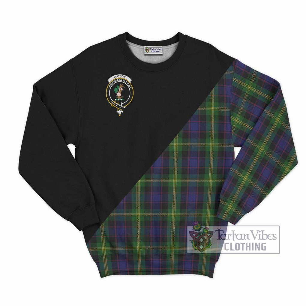 Watson Tartan Sweatshirt with Family Crest and Military Logo Style - Tartanvibesclothing Shop