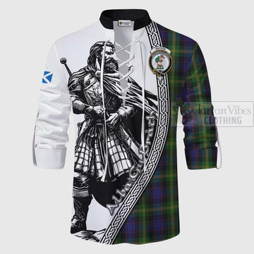 Watson Tartan Clan Crest Ghillie Kilt Shirt with Highlander Warrior Celtic Style