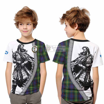 Watson Tartan Clan Crest Kid T-Shirt with Highlander Warrior Celtic Style