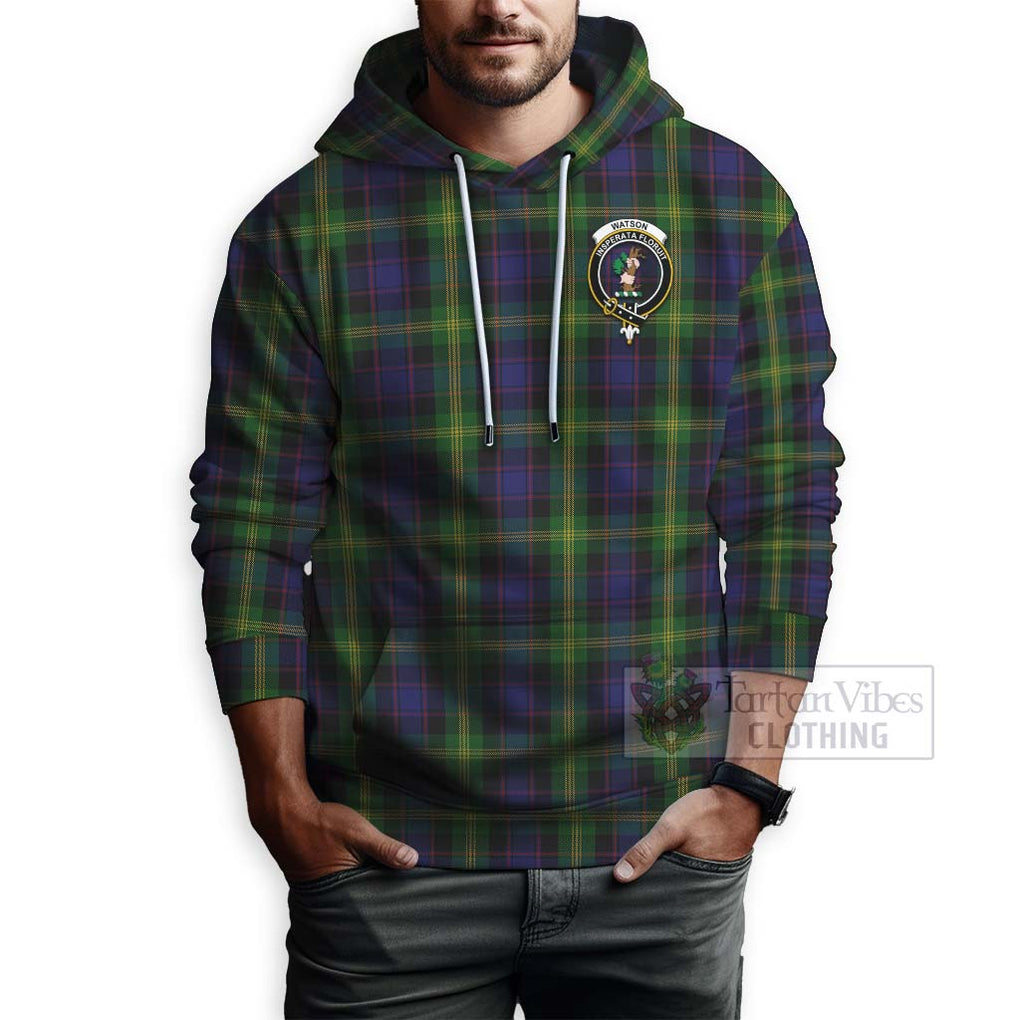 Tartan Vibes Clothing Watson Tartan Hoodie with Family Crest and Bearded Skull Holding Bottles of Whiskey