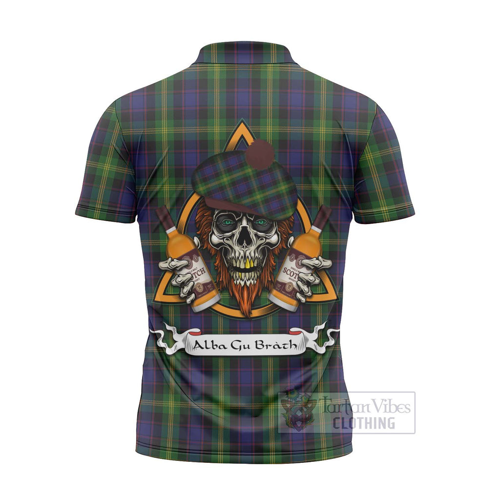 Tartan Vibes Clothing Watson Tartan Zipper Polo Shirt with Family Crest and Bearded Skull Holding Bottles of Whiskey