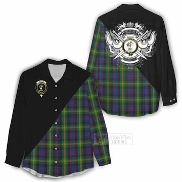 Watson Tartan Women's Casual Shirt with Family Crest and Military Logo Style