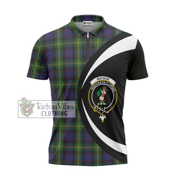 Watson Tartan Zipper Polo Shirt with Family Crest Circle Style