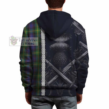 Watson Tartan Hoodie with Family Crest Cross Sword Thistle Celtic Vibes