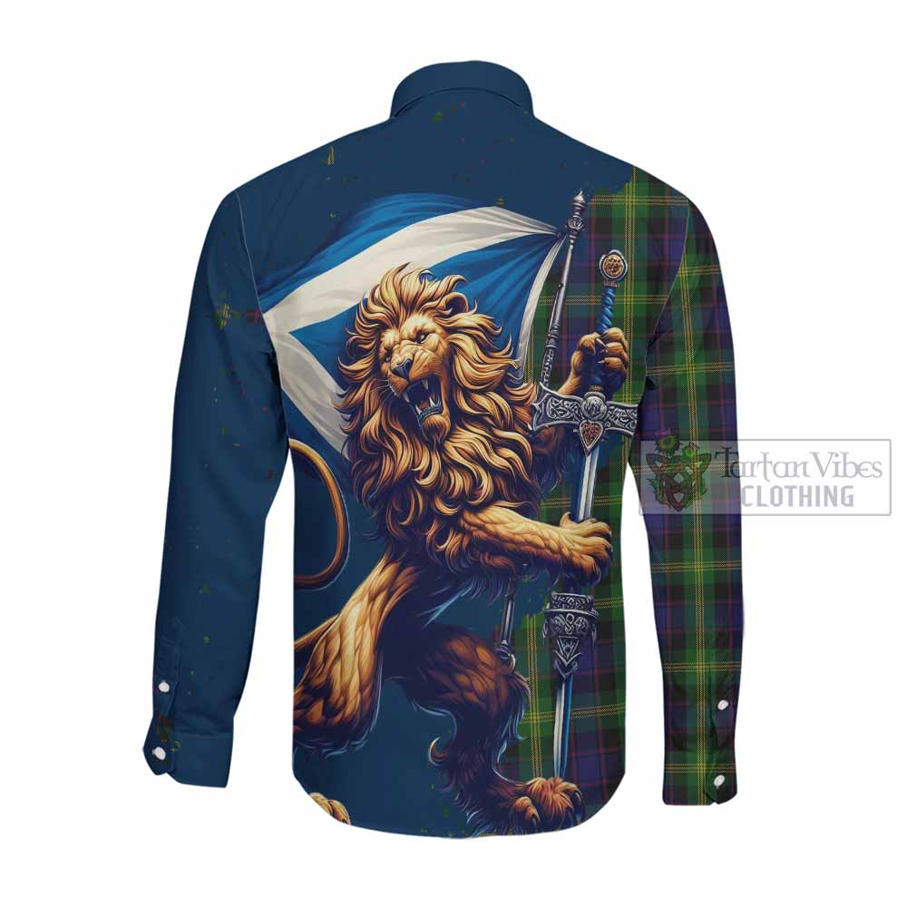 Tartan Vibes Clothing Watson Tartan Family Crest Long Sleeve Button Shirt with Scottish Majestic Lion