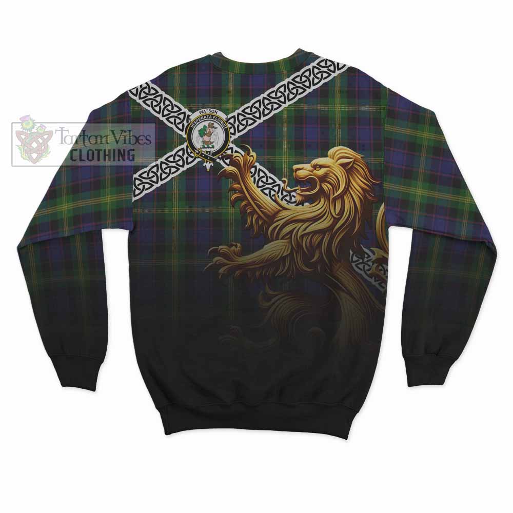 Watson Crest Tartan Sweatshirt with Golden Lion Emblem Celtic Style - Tartan Vibes Clothing