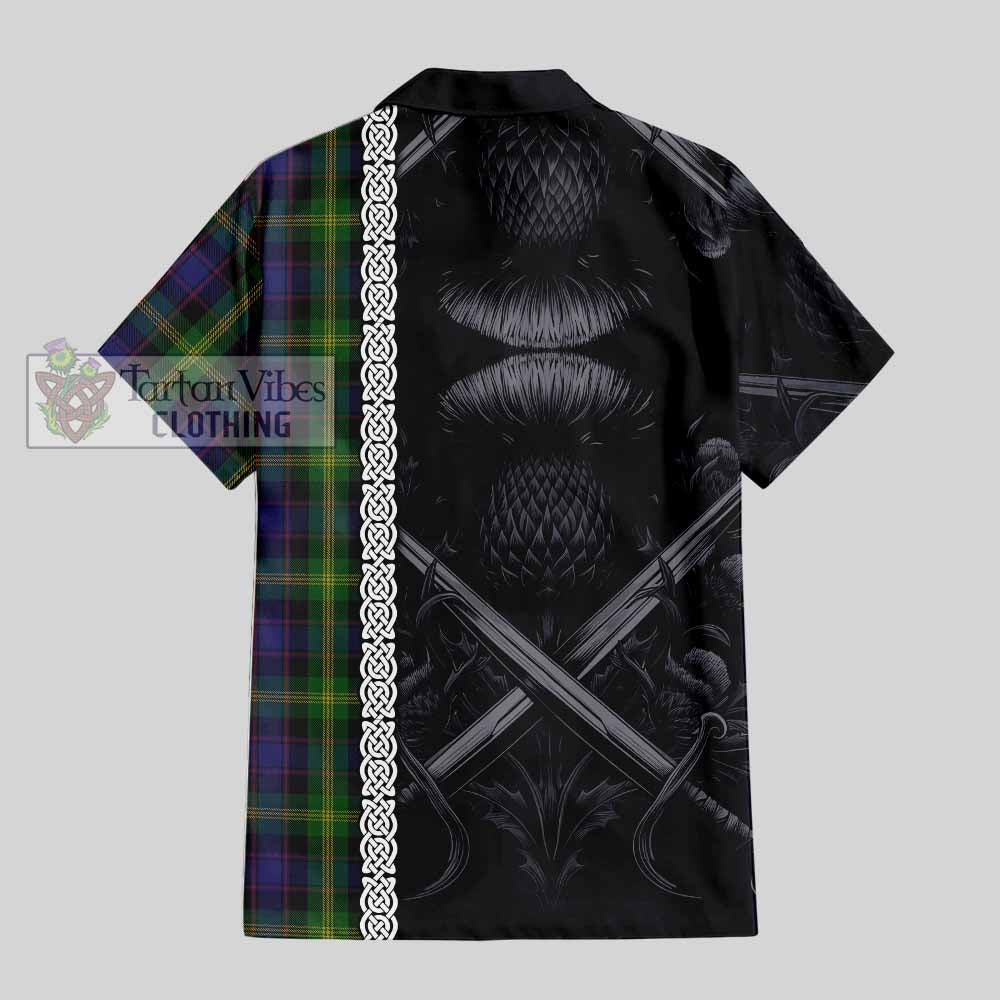 Watson Tartan Hawaiian Shirt with Family Crest Cross Sword Thistle Celtic Vibes - Tartan Vibes Clothing