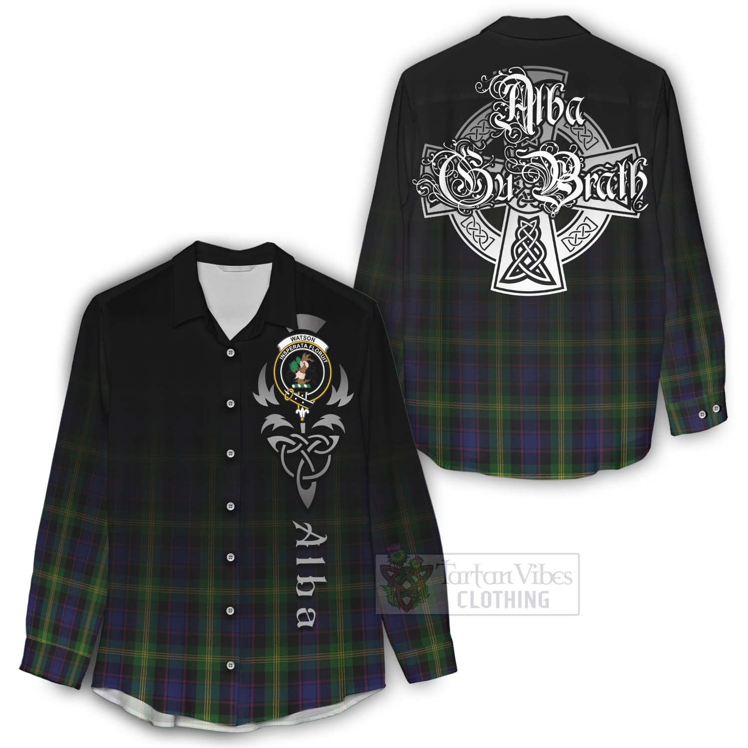 Tartan Vibes Clothing Watson Tartan Women's Casual Shirt Featuring Alba Gu Brath Family Crest Celtic Inspired